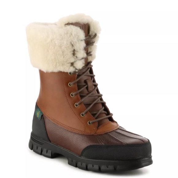 Ralph Lauren Quinta fur midi boot winter waterproof rubber duck leather boot 9